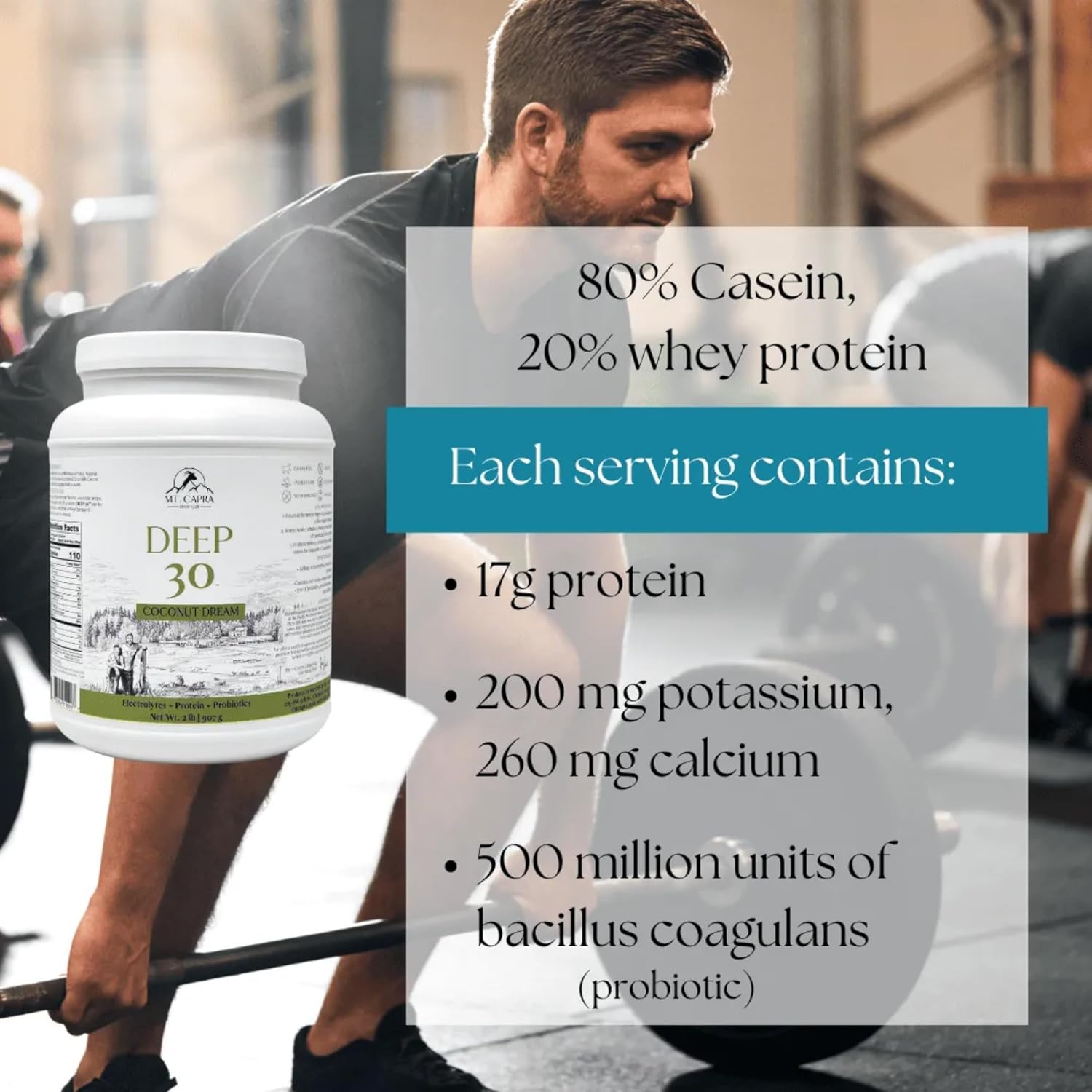 Mt. Capra Deep 30 Meal Replacement Shake with Goat Protein, Grass-Fed Whey, Casein, Minerals, and Probiotics - Strawberry Splash - 30 Servings