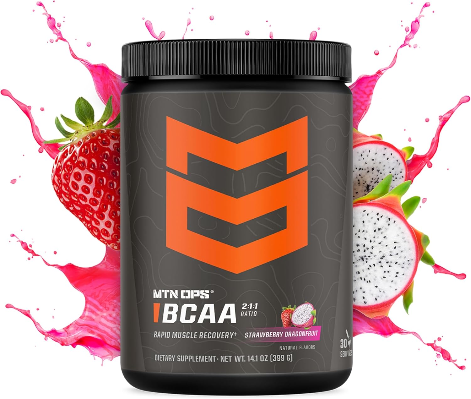 MTN OPS BCAA 2:1:1 Amino Acids Supplement Powder - Strawberry Dragonfruit Flavor - 30 Servings - Sugar & Gluten Free for Muscle Recovery - BoostGo Australia