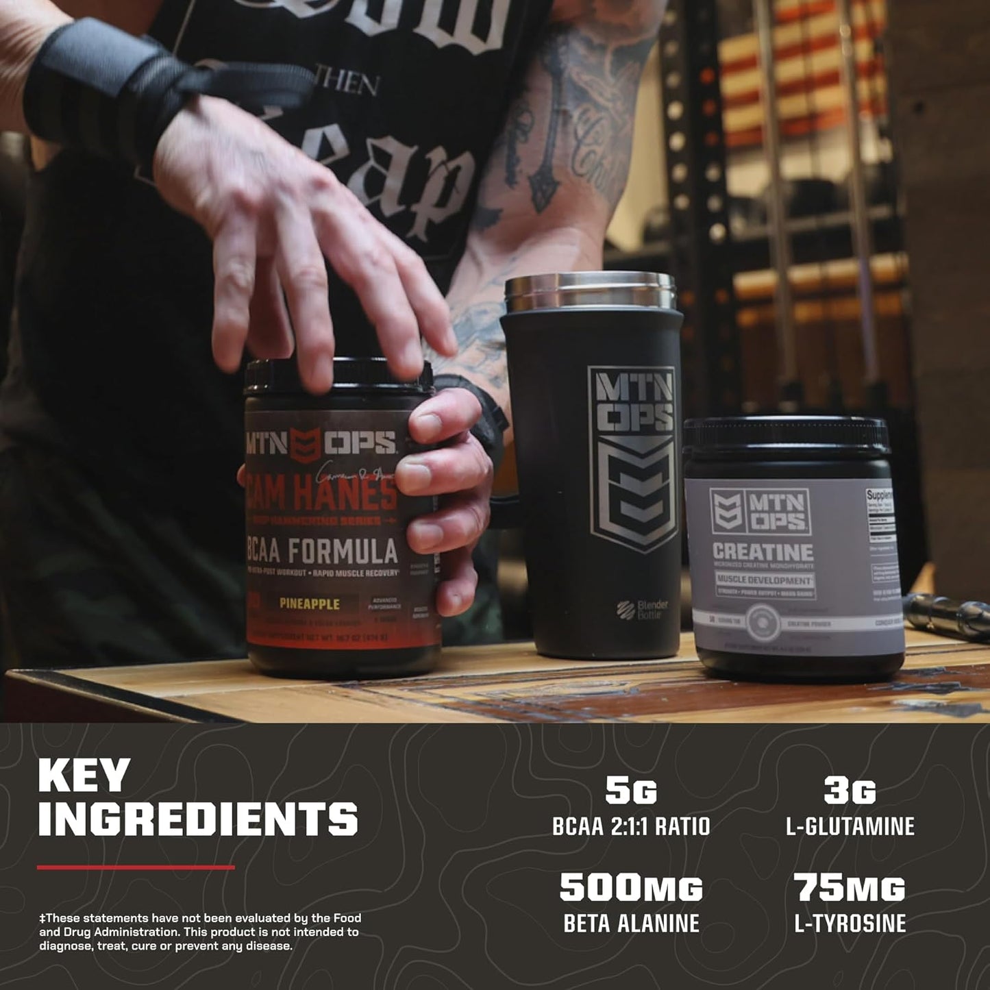 MTN OPS Cameron Hanes Keep Hammering BCAA Powder - 30 Servings, 2:1:1 Amino Acids for Muscle Recovery & Repair, Zero Sugar & Gluten Free