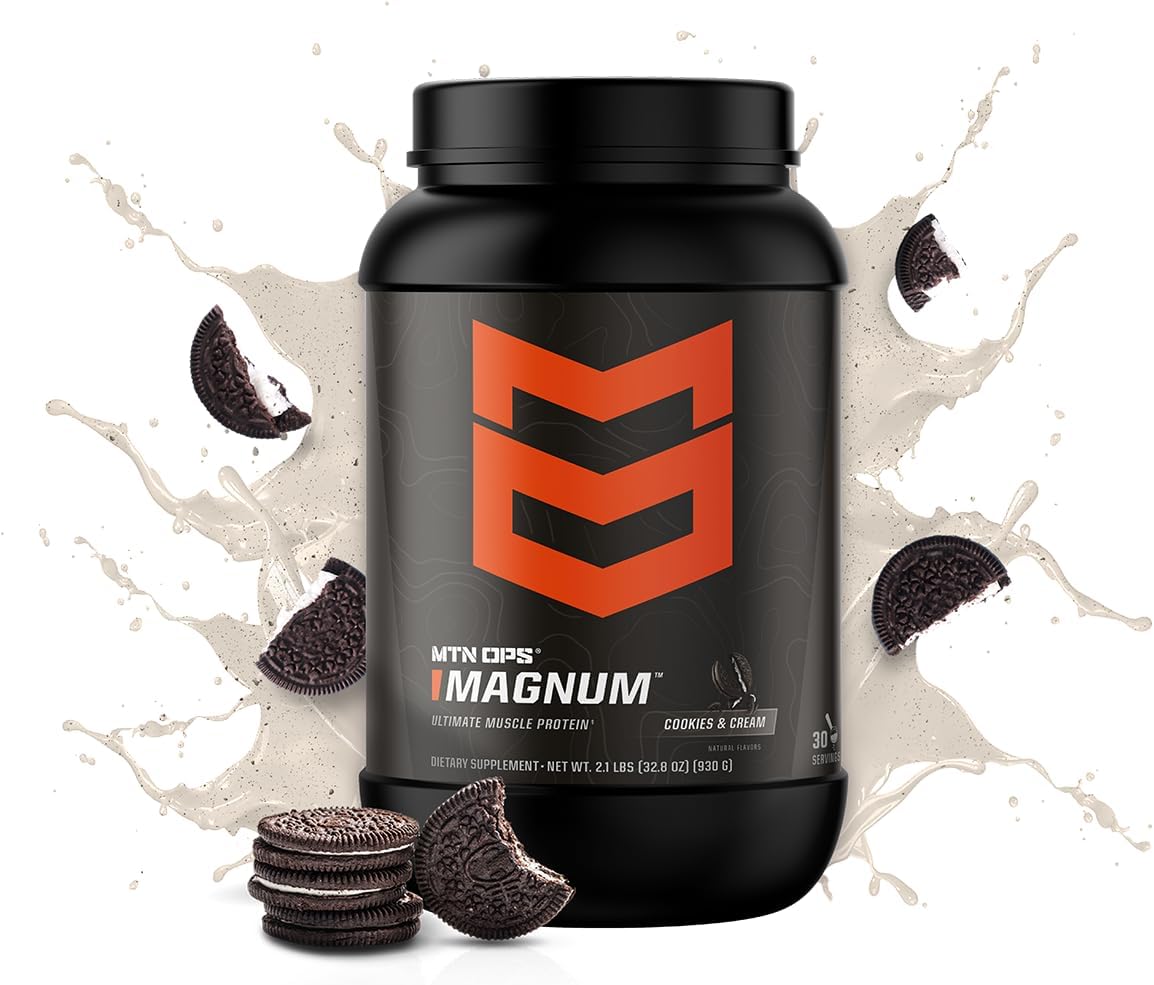 MTN OPS Cookies & Cream Protein Powder with 23g Whey Isolate & Milk Protein, BCAAs, Zero Sugar, Gluten Free - 30 Servings