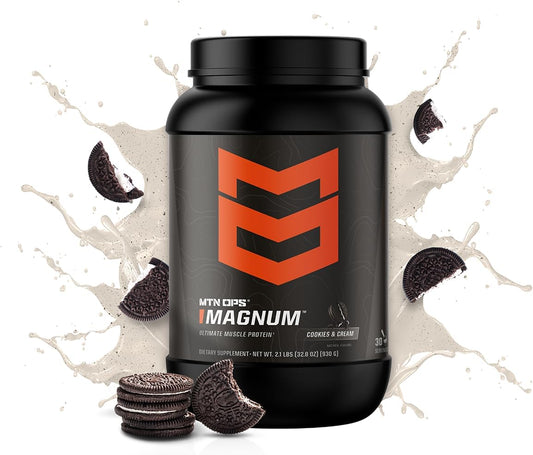 MTN OPS Cookies & Cream Protein Powder with 23g Whey Isolate & Milk Protein, BCAAs, Zero Sugar, Gluten Free - 30 Servings