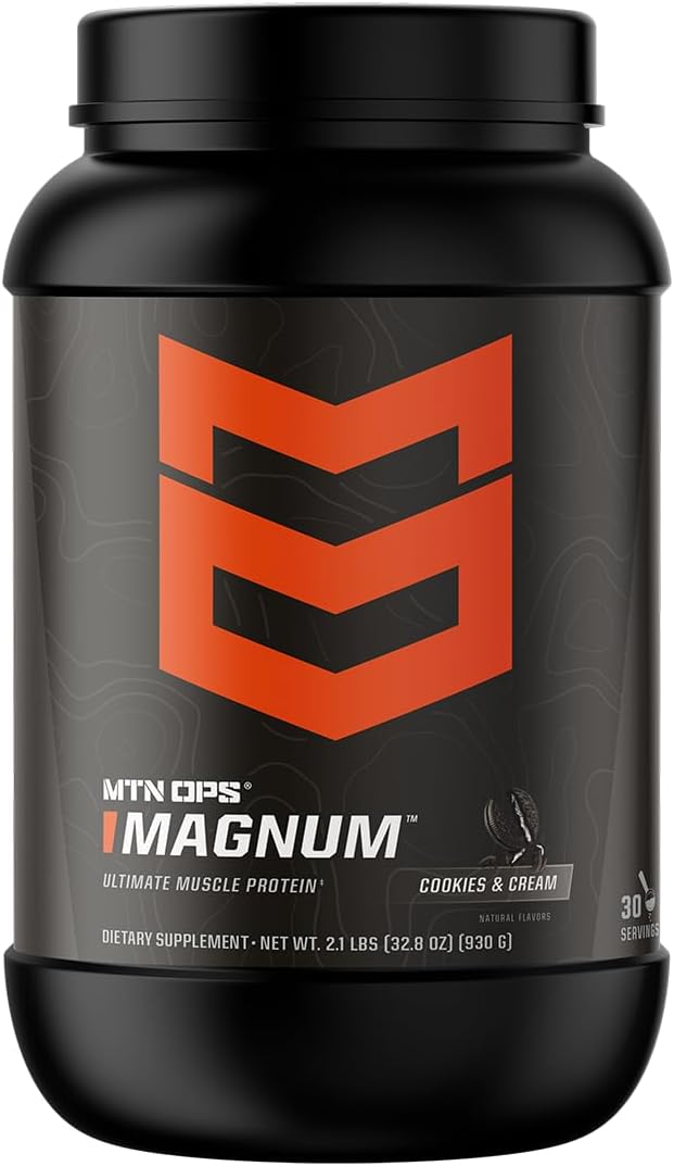 MTN OPS Cookies & Cream Protein Powder with 23g Whey Isolate & Milk Protein, BCAAs, Zero Sugar, Gluten Free - 30 Servings