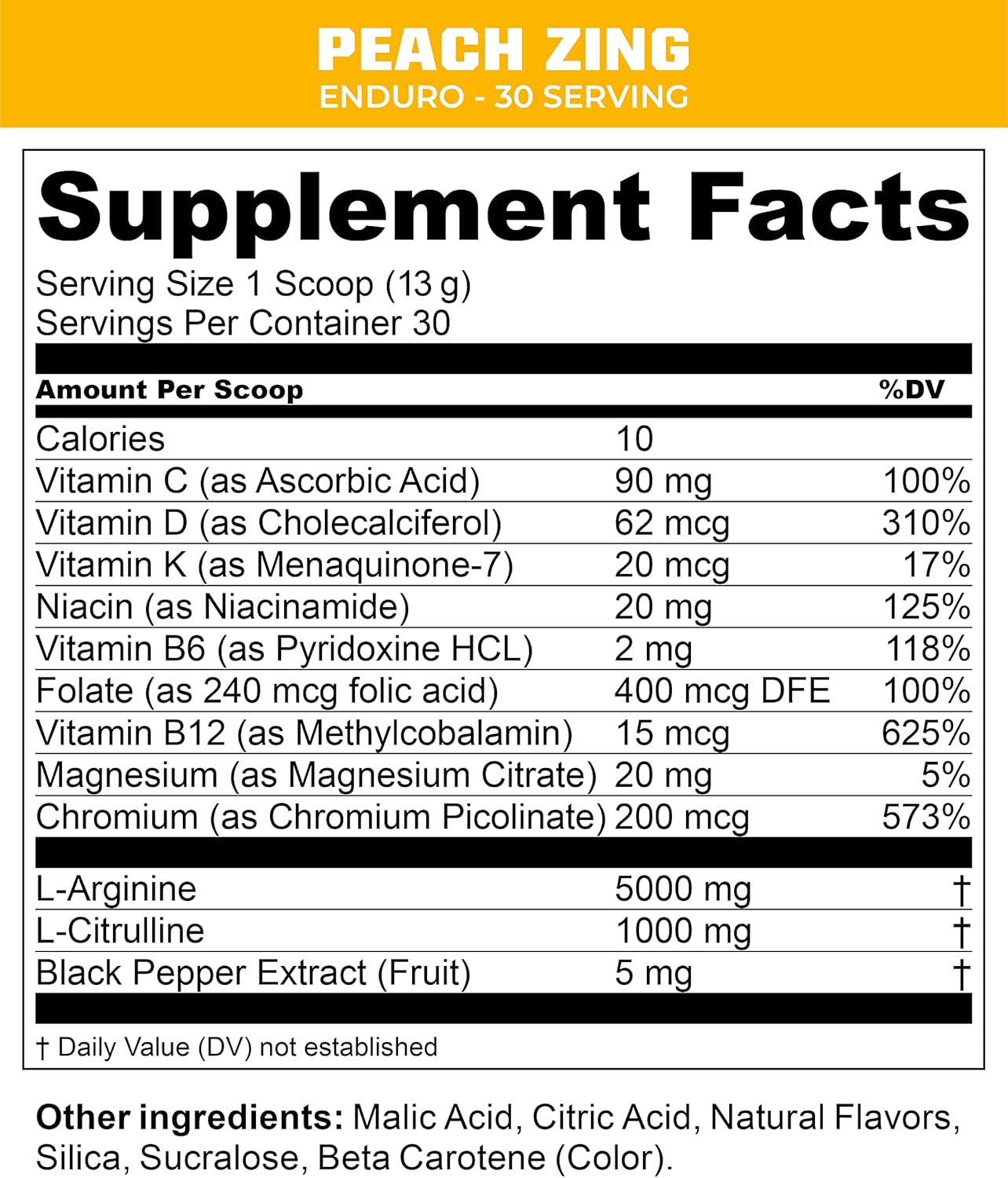 MTN OPS Enduro Nitric Oxide Supplement & Stim-Free Pre Workout - Peach Zing - 30 Servings - Magnesium Citrate, Beet Root Powder, Niacinamide