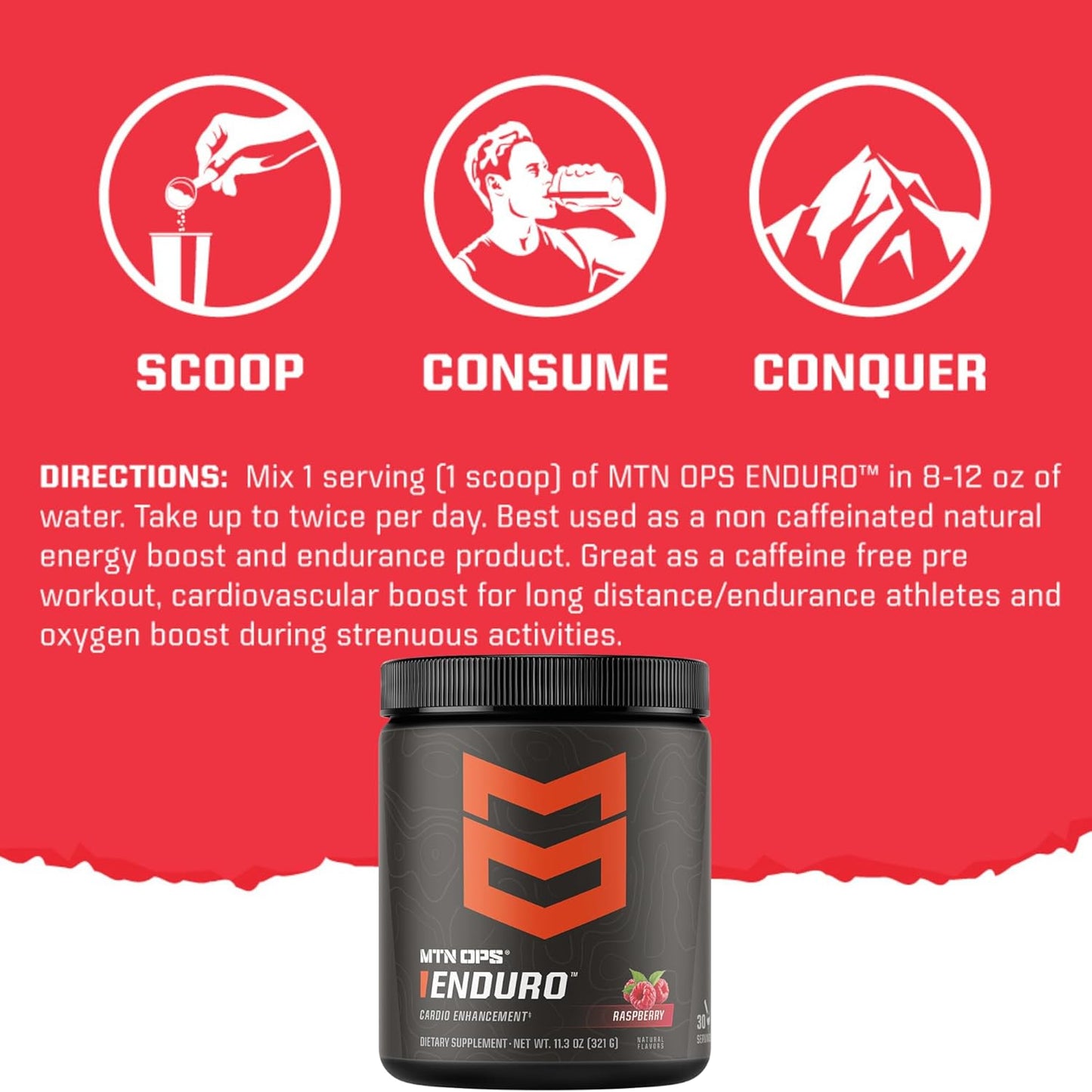 MTN OPS Enduro Nitric Oxide Supplement & Stim-Free Pre Workout - Black Cherry - 30 Servings