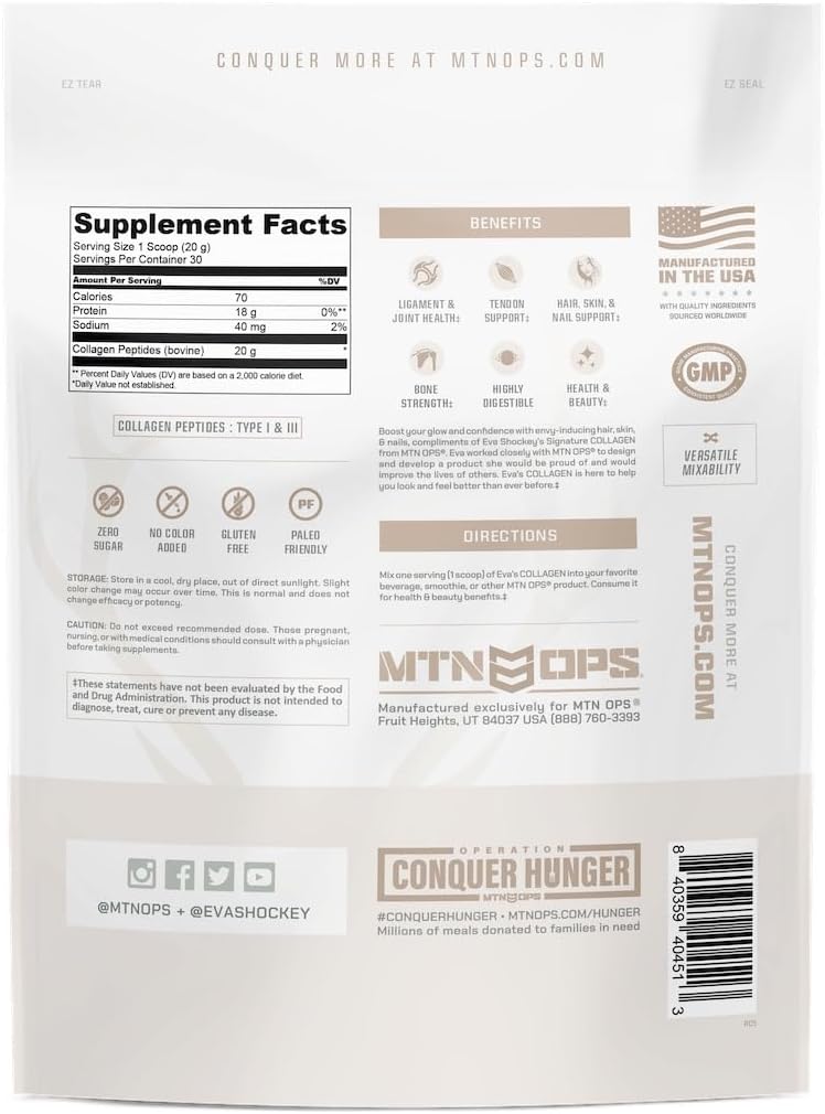 MTN OPS Eva Shockey Collagen Peptide Protein Powder - 20 Servings, 21.2 oz