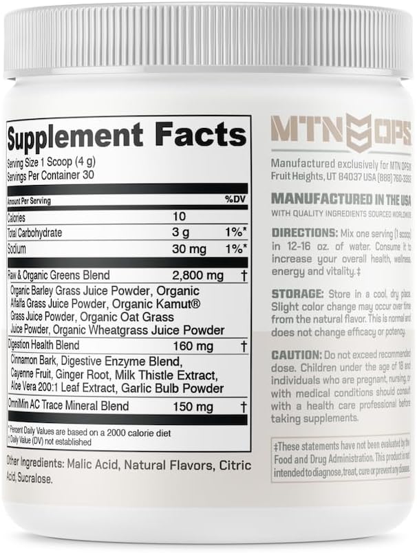 MTN OPS Eva Shockey Signature Series Organic Super Greens Powder, Strawberry Flavor, 30 Servings - 4.4 Ounce Size