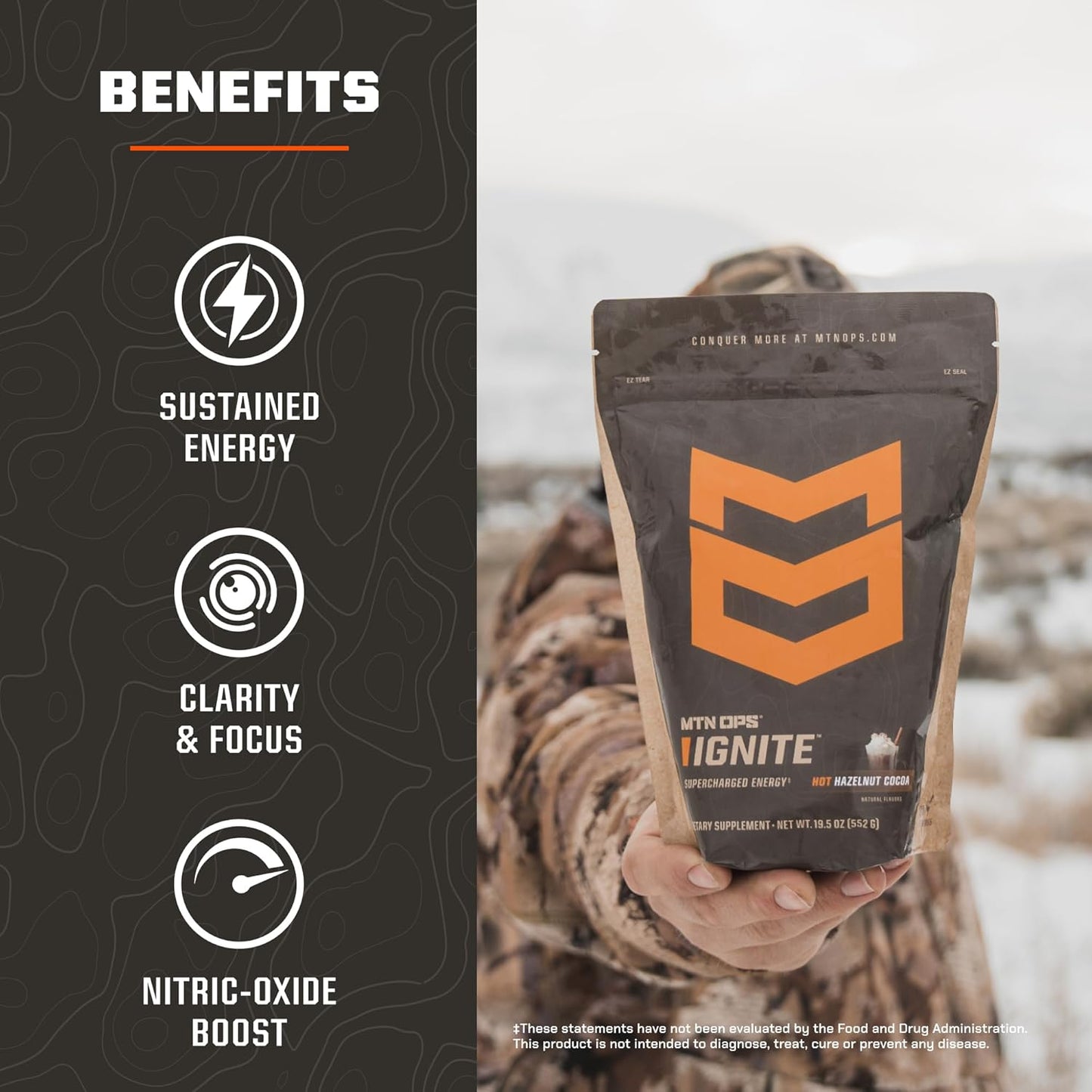 MTN OPS Hot Ignite Charged Cocoa Energy Drink Mix - Focus Enhancer (30 Servings)