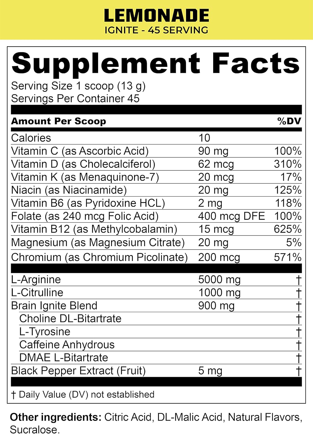 MTN OPS Ignite Hush Lemonade Energy Drink Mix - 45 Servings