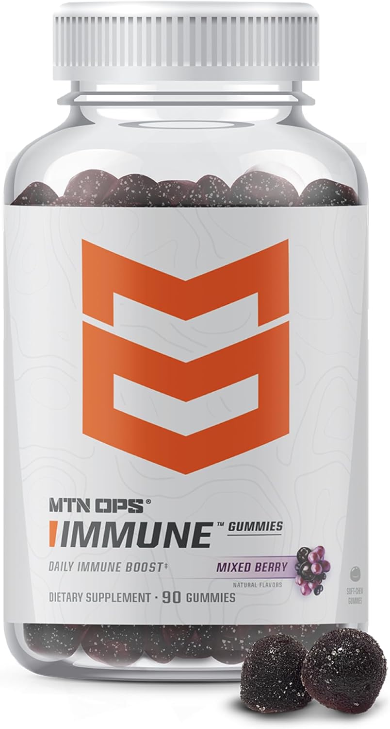MTN OPS Immune Gummies: Elderberry & Aronia Berry Supplement for Adults, 90 Gummies, Mixed Berry Flavor, Gluten-Free
