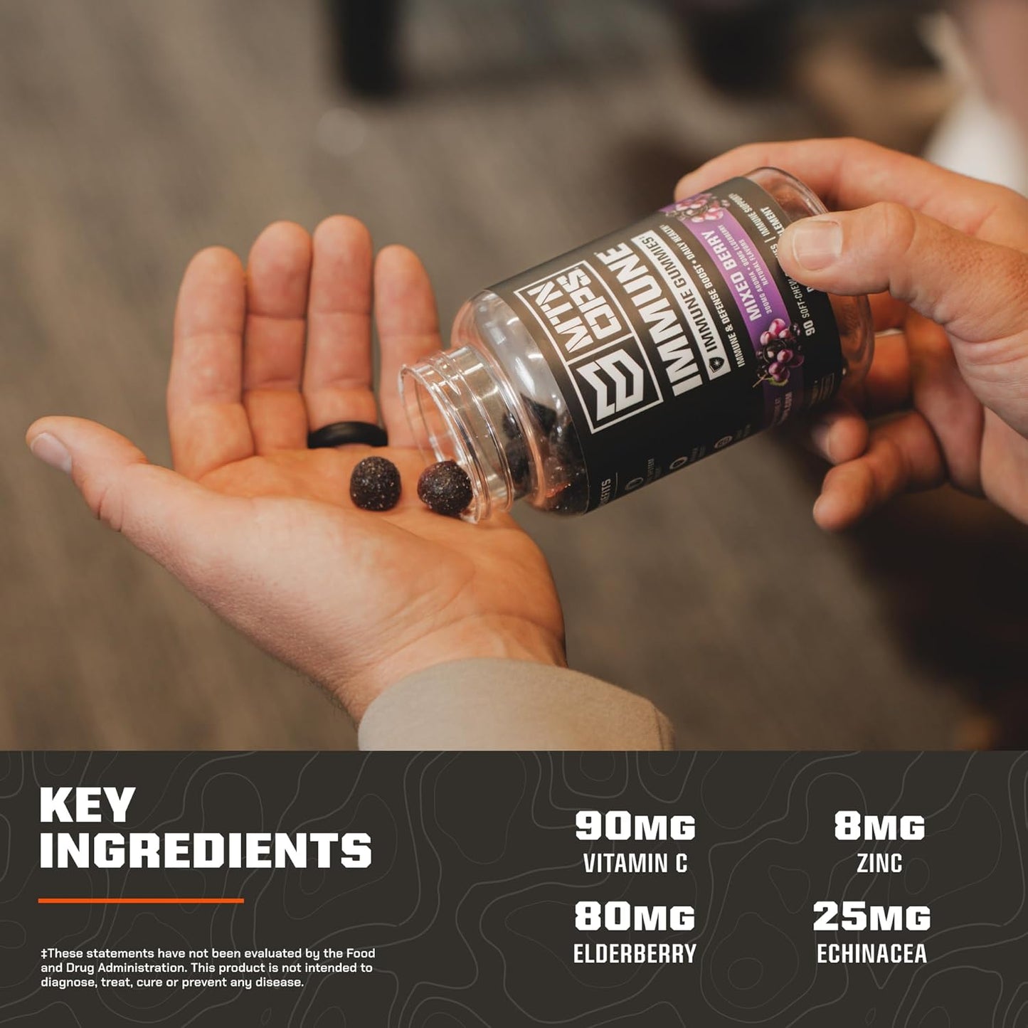 MTN OPS Immune Gummies: Elderberry & Aronia Berry Supplement for Adults, 90 Gummies, Mixed Berry Flavor, Gluten-Free