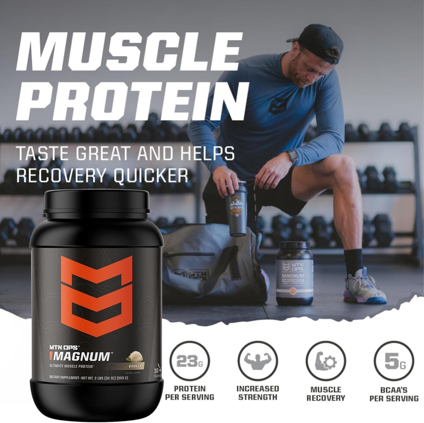 MTN OPS Magnum Strawberries & Cream Protein Powder - 23g Whey Isolate & Milk Protein, BCAAs, Sugar-Free, Gluten-Free - 30 Servings