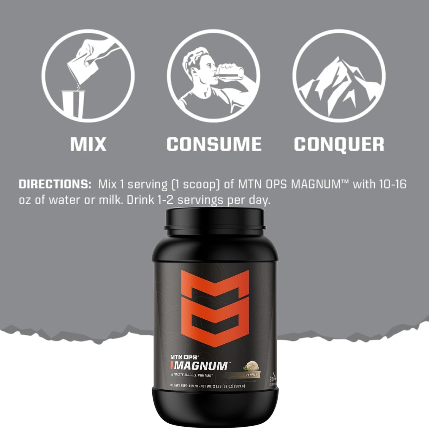 MTN OPS Magnum Strawberries & Cream Protein Powder - 23g Whey Isolate & Milk Protein, BCAAs, Sugar-Free, Gluten-Free - 30 Servings