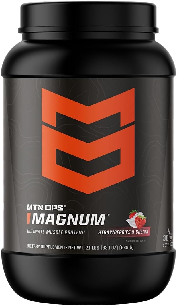 MTN OPS Magnum Strawberries & Cream Protein Powder - 23g Whey Isolate & Milk Protein, BCAAs, Sugar-Free, Gluten-Free - 30 Servings