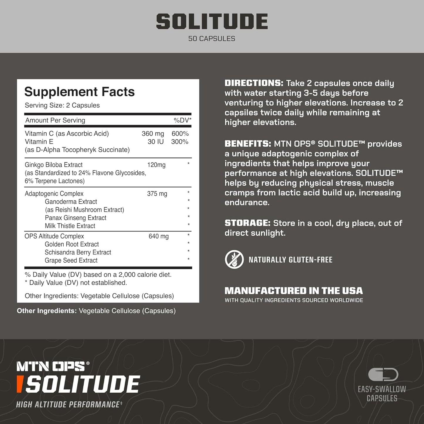 MTN OPS Solitude High-Altitude Performance Supplement - 25 Servings, Black Color, One Size - Boosts Endurance & Stamina at Elevation