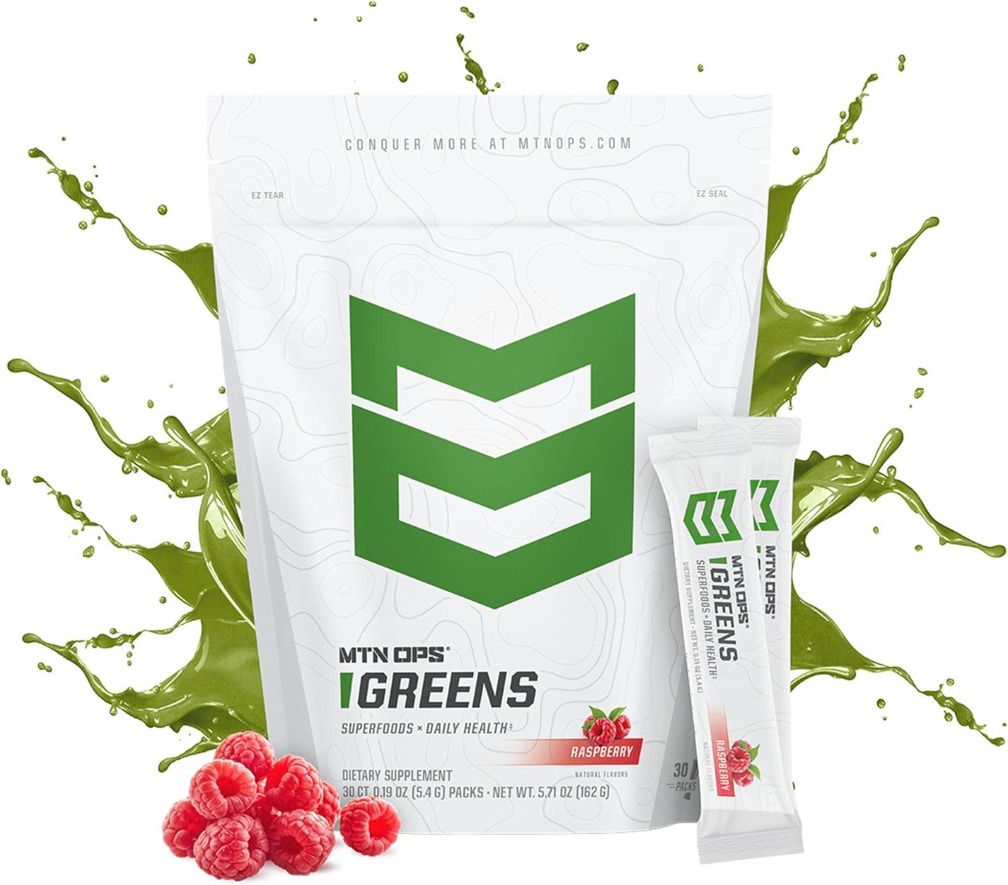 MTN OPS Super Greens Powder - Immune Health & Energy Drink with Digestive Support Blend, Chlorophyll-Rich Greens - 30 On-The-Go Packs