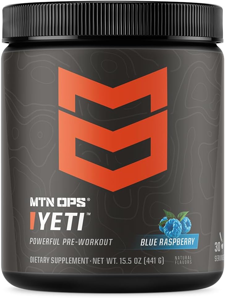 MTN OPS Yeti Blue Raspberry Pre-Workout Powder with Creatine & BCAAs - 30 Servings
