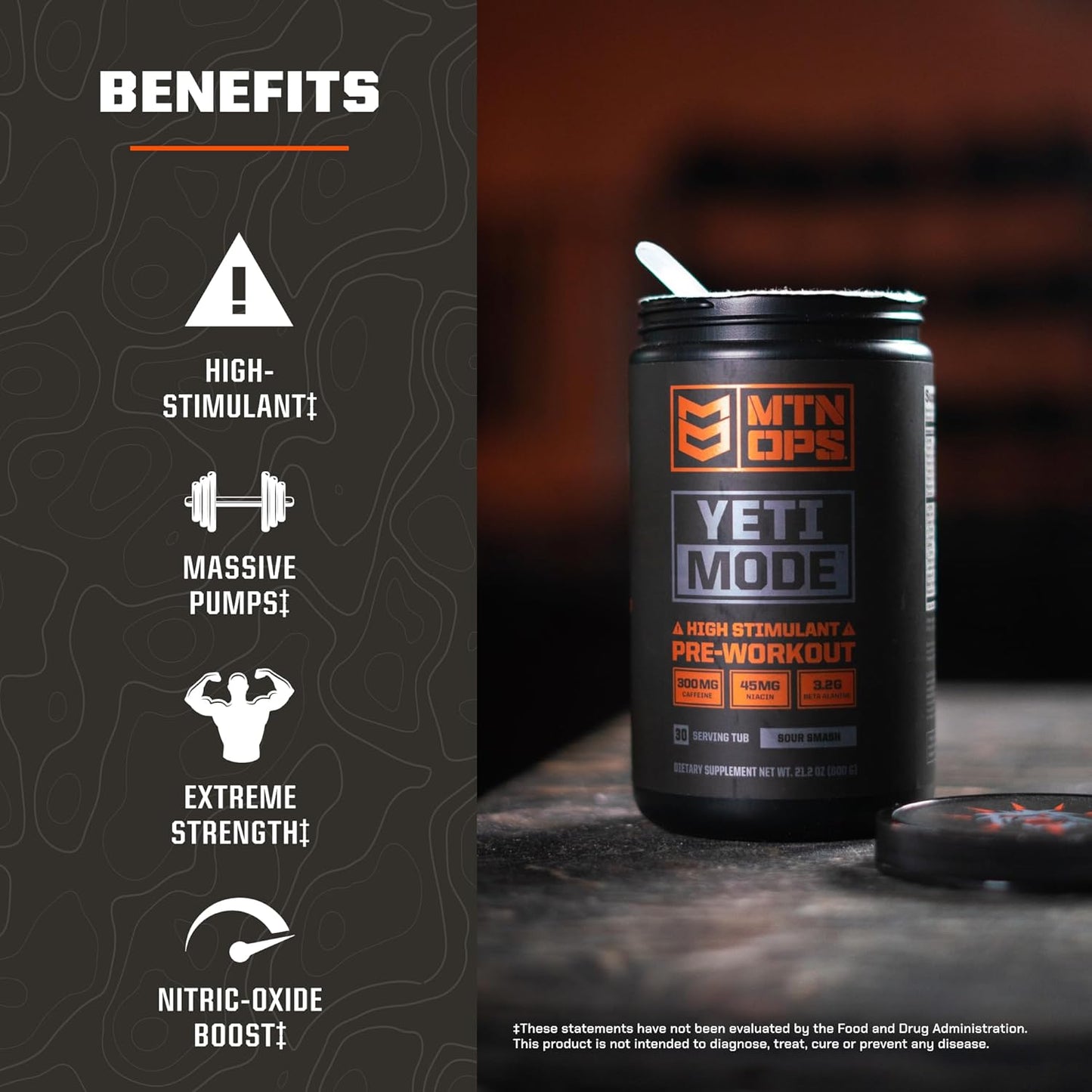 MTN OPS Yeti Mode Pre-Workout Powder - Sour Smash Flavor, High-Stimulant with Caffeine, Creatine, Beta-Alanine - 30 Servings