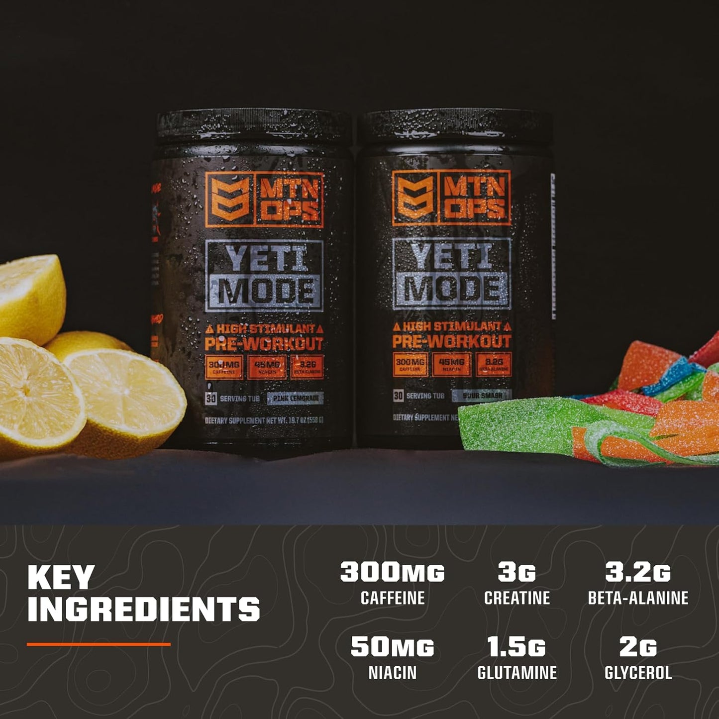 MTN OPS Yeti Mode Pre-Workout Powder - Sour Smash Flavor, High-Stimulant with Caffeine, Creatine, Beta-Alanine - 30 Servings