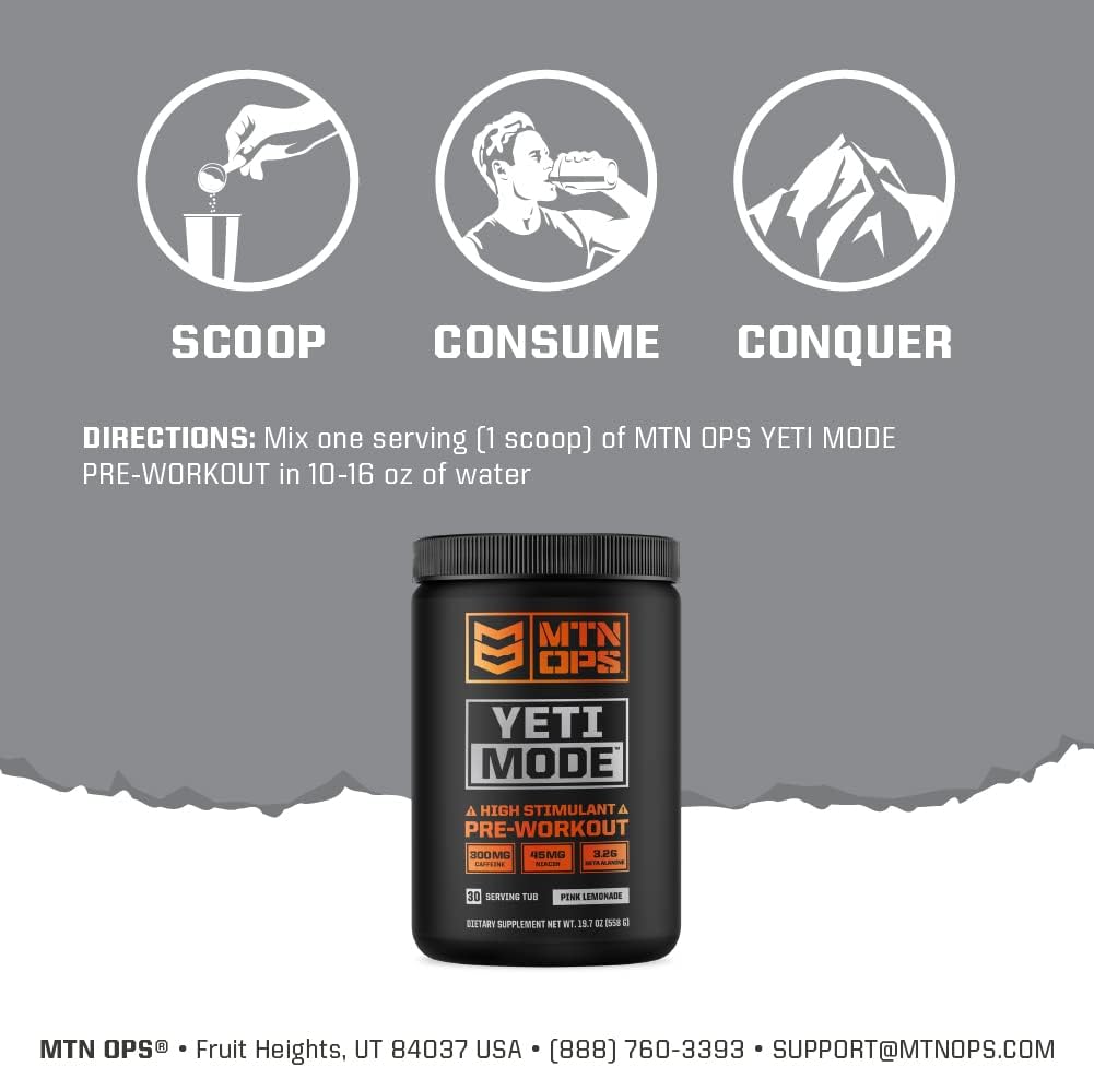 MTN OPS Yeti Mode Pre-Workout Powder - Sour Smash Flavor, High-Stimulant with Caffeine, Creatine, Beta-Alanine - 30 Servings