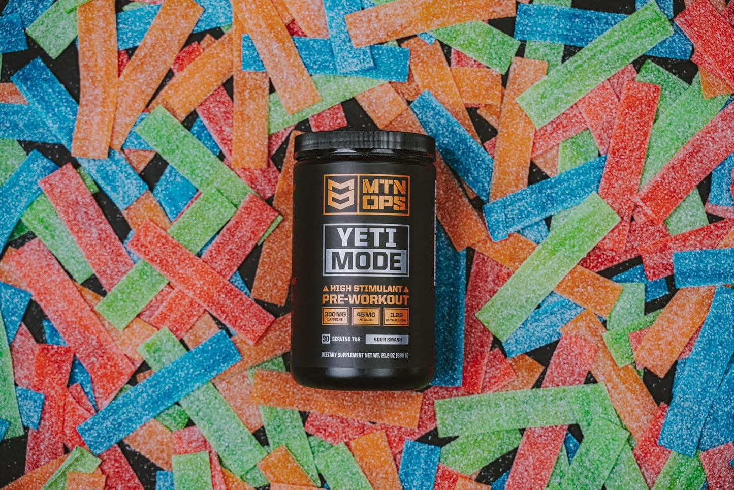 MTN OPS Yeti Mode Pre-Workout Powder - Sour Smash Flavor, High-Stimulant with Caffeine, Creatine, Beta-Alanine - 30 Servings