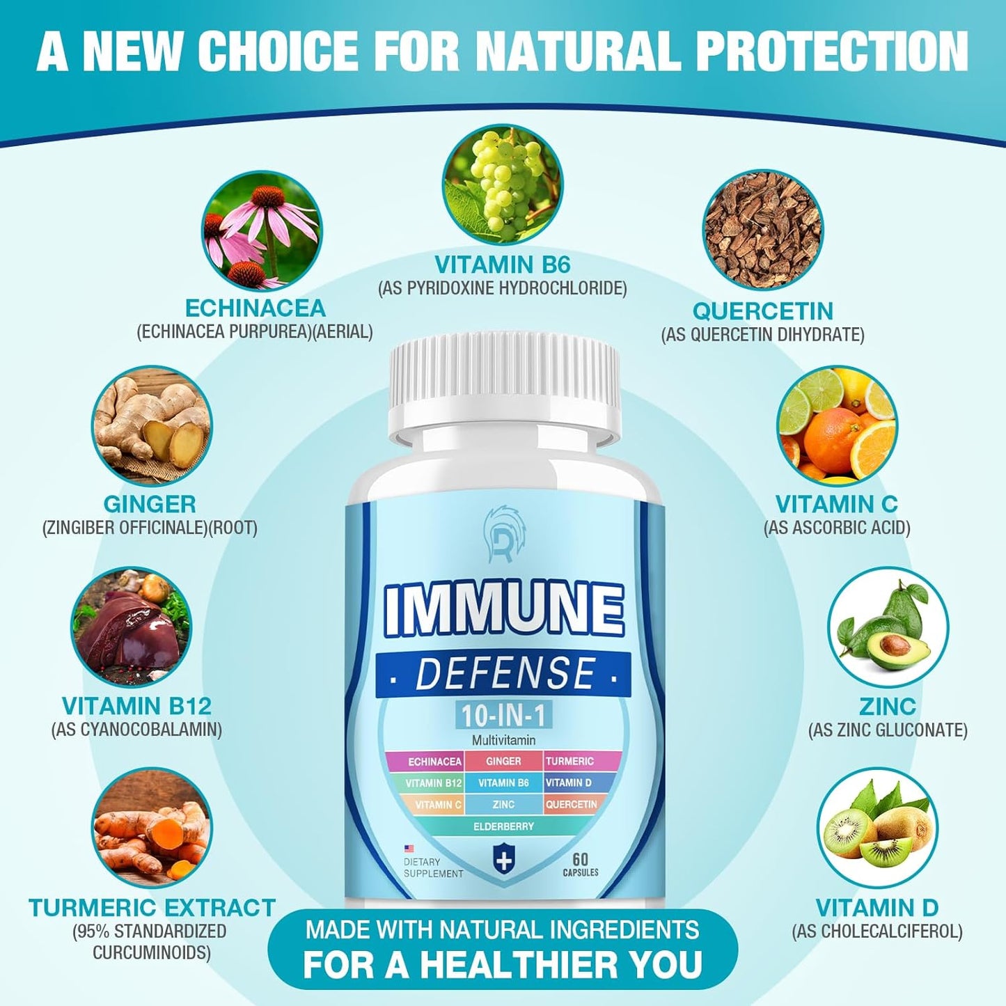 Mulberry Immune Support Supplement, 10-in-1 Defense with Vitamin C, B6, B12, D, Zinc, Echinacea, Quercetin, Turmeric, Black Elderberry Extract - Adult Immune Boosters (2 Pack)