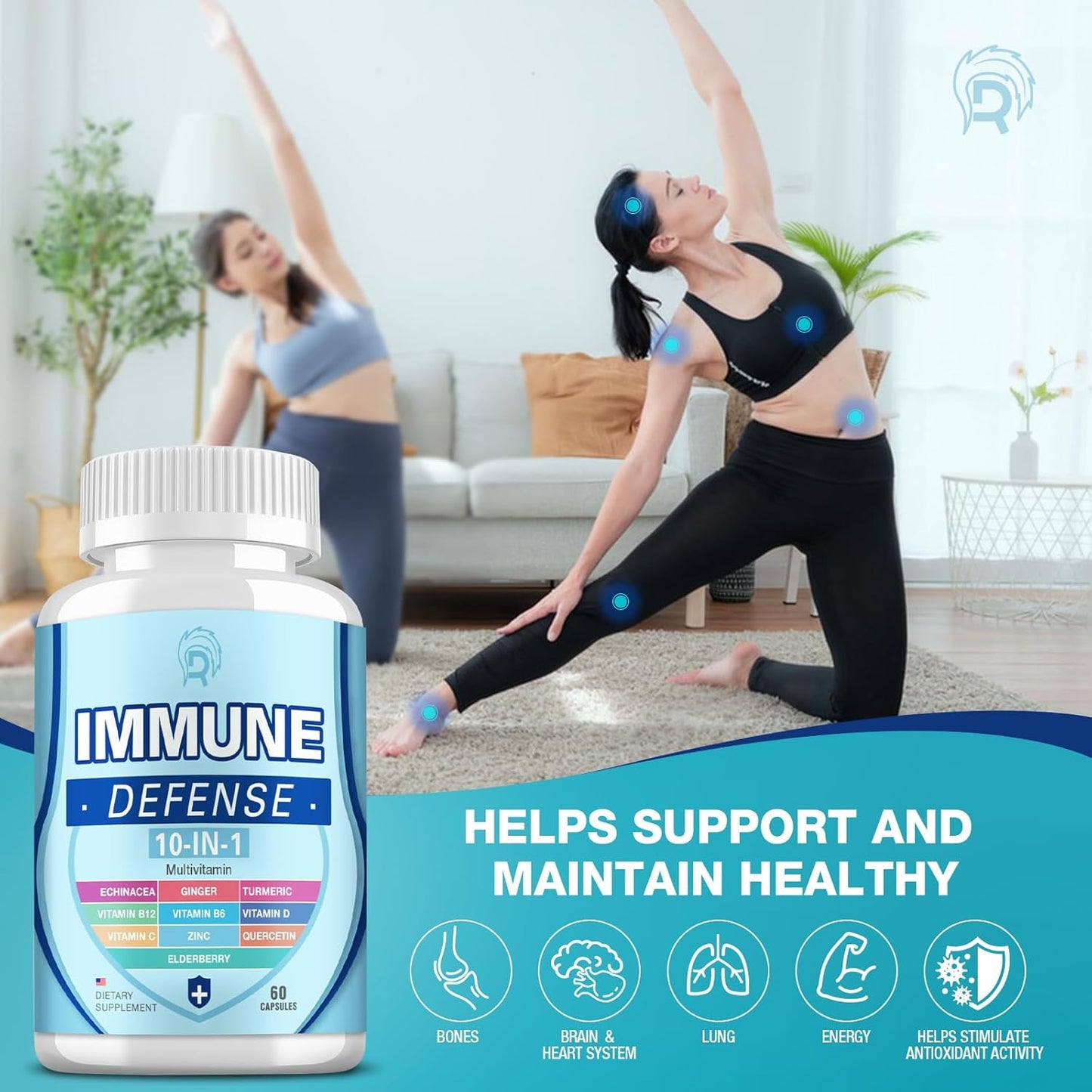 Mulberry Immune Support Supplement, 10-in-1 Defense with Vitamin C, B6, B12, D, Zinc, Echinacea, Quercetin, Turmeric, Black Elderberry Extract - Adult Immune Boosters (2 Pack)