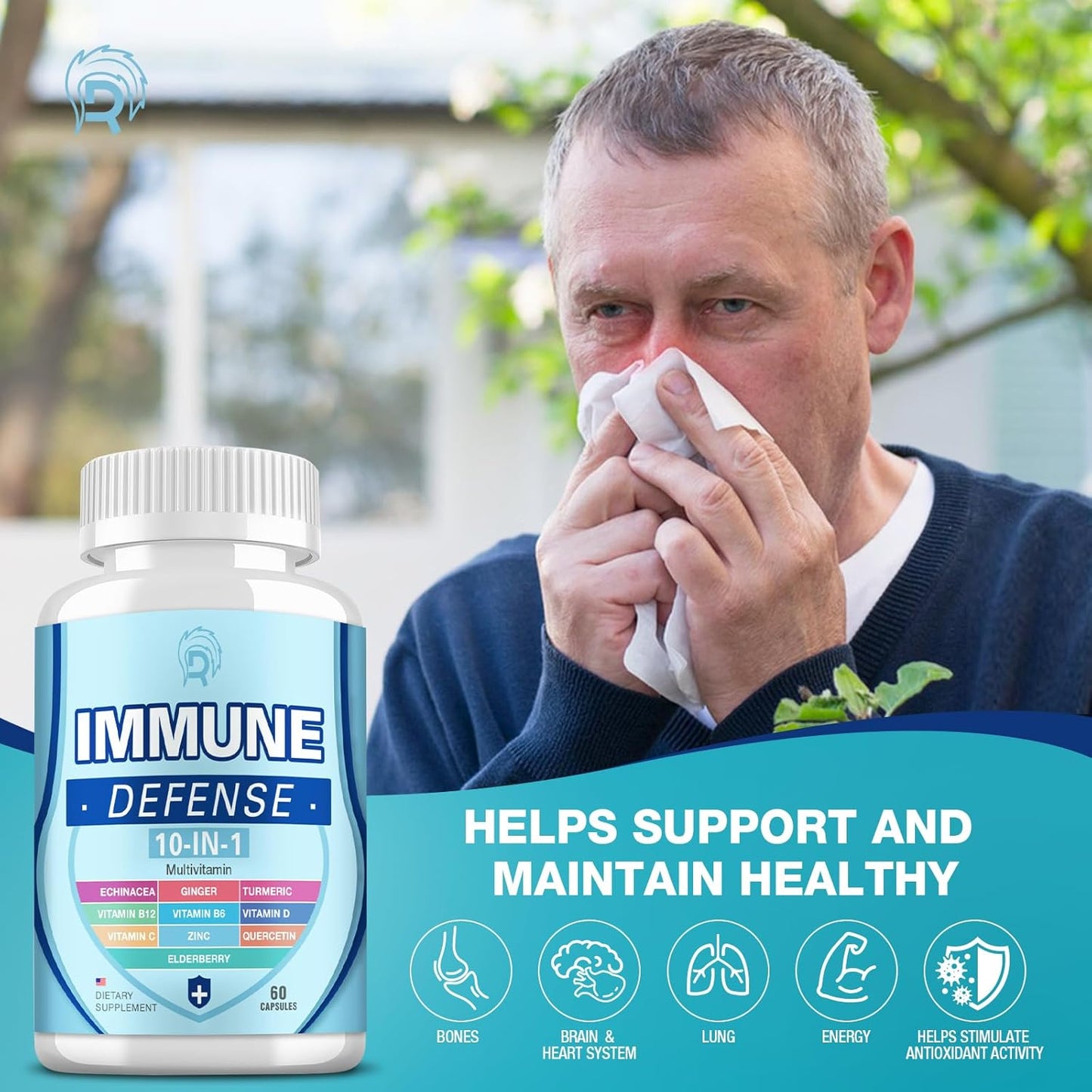 Mulberry Immune Support Supplement, 10-in-1 Defense with Vitamin C, B6, B12, D, Zinc, Echinacea, Quercetin, Turmeric, Black Elderberry Extract - Adult Immune Boosters (2 Pack)