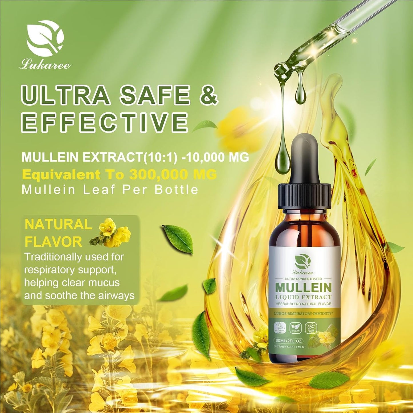 Mullein Drops for Lung Support & Magnesium Complex Supplement - Bundle of 3 Packs