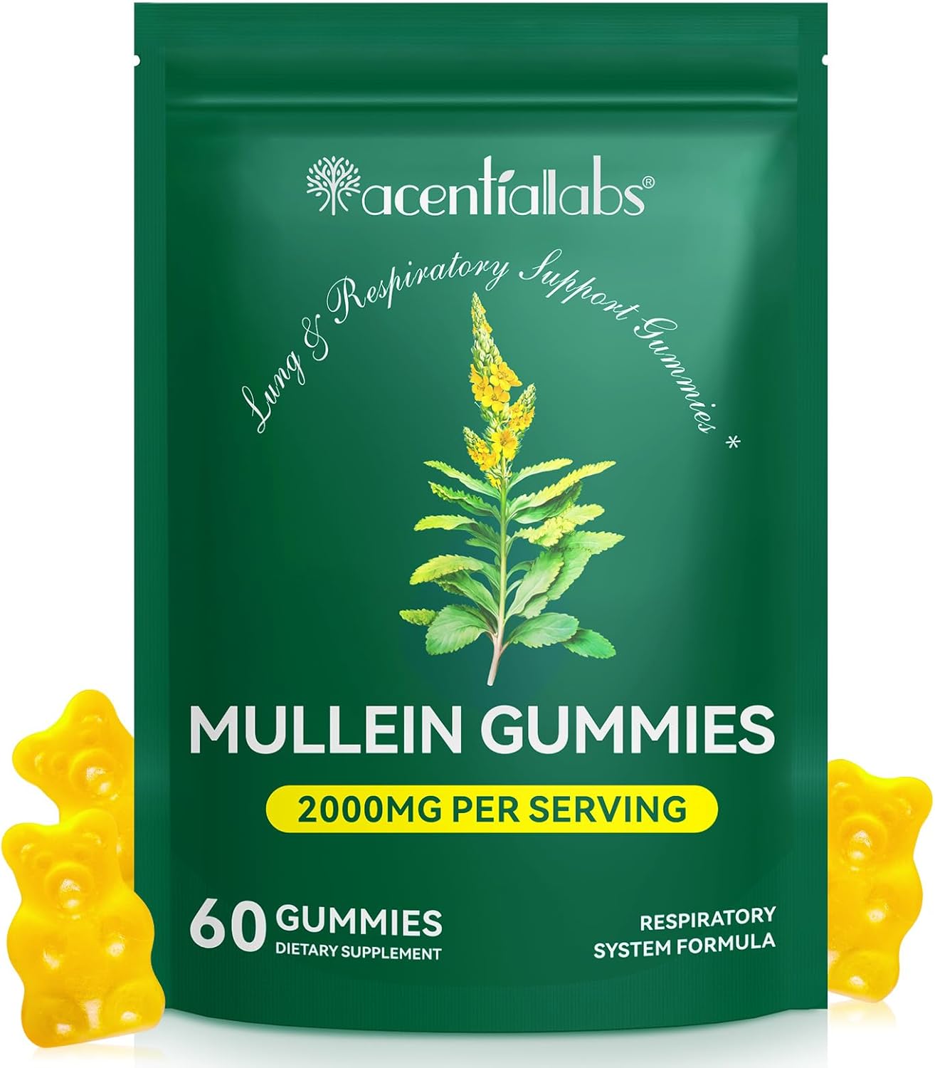 Mullein Gummies for Lung Cleanse - Natural Support for Smokers - Herbal Supplements with Chlorophyll (60 Chews)