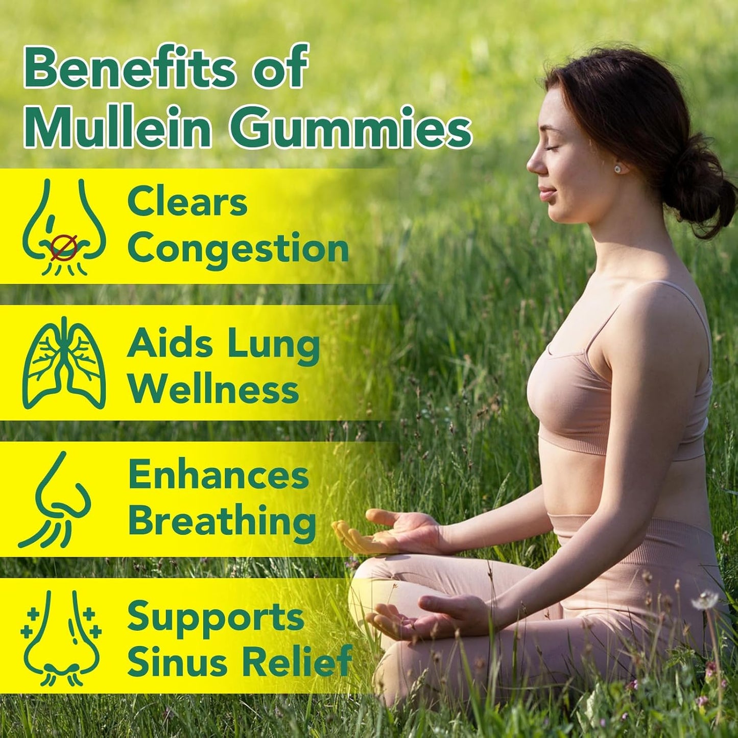Mullein Gummies for Lung Cleanse - Natural Support for Smokers - Herbal Supplements with Chlorophyll (60 Chews)