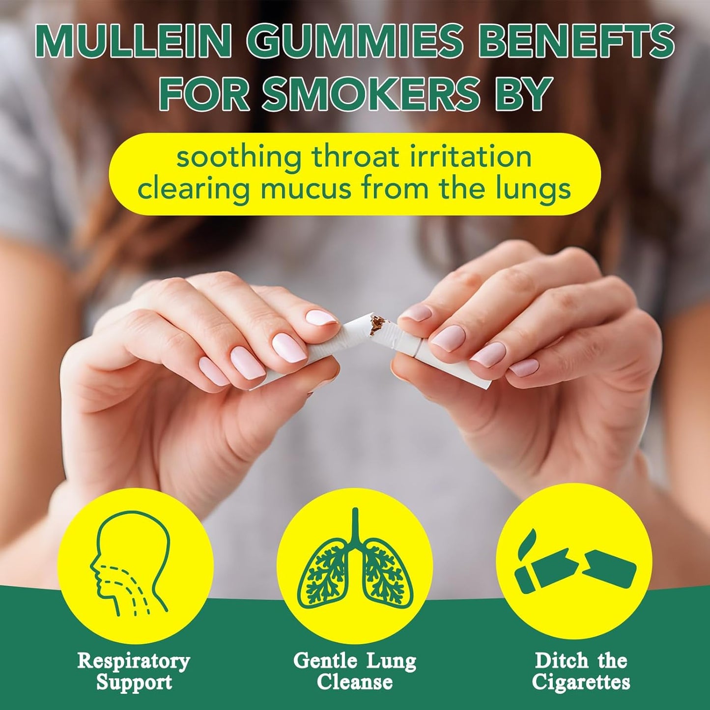 Mullein Gummies for Lung Cleanse - Natural Support for Smokers - Herbal Supplements with Chlorophyll (60 Chews)