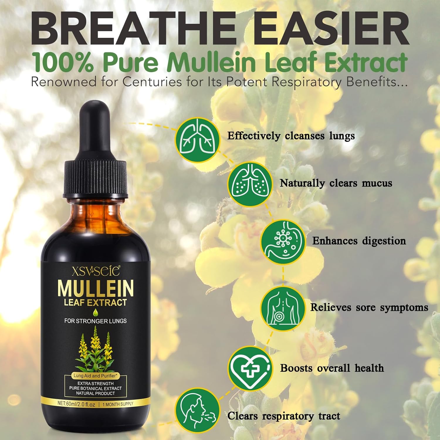 Mullein Leaf and Soursop Bitters Drops - Herbal Lung Cleanse and Multivitamin Supplement for Men and Women
