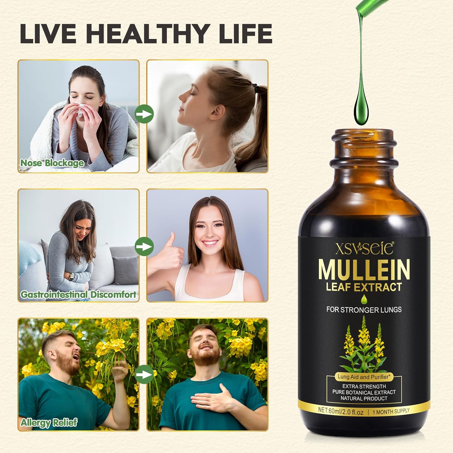 Mullein Leaf and Soursop Bitters Drops - Herbal Lung Cleanse and Multivitamin Supplement for Men and Women