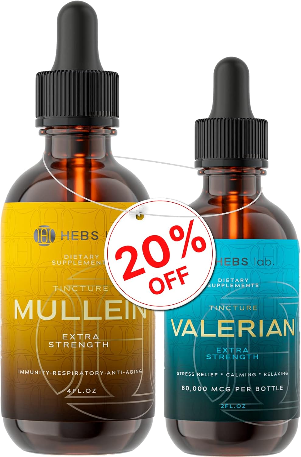 Mullein Leaf and Valerian Root Extract Bundle for Brain Support and Immune Boost - HEBS LAB