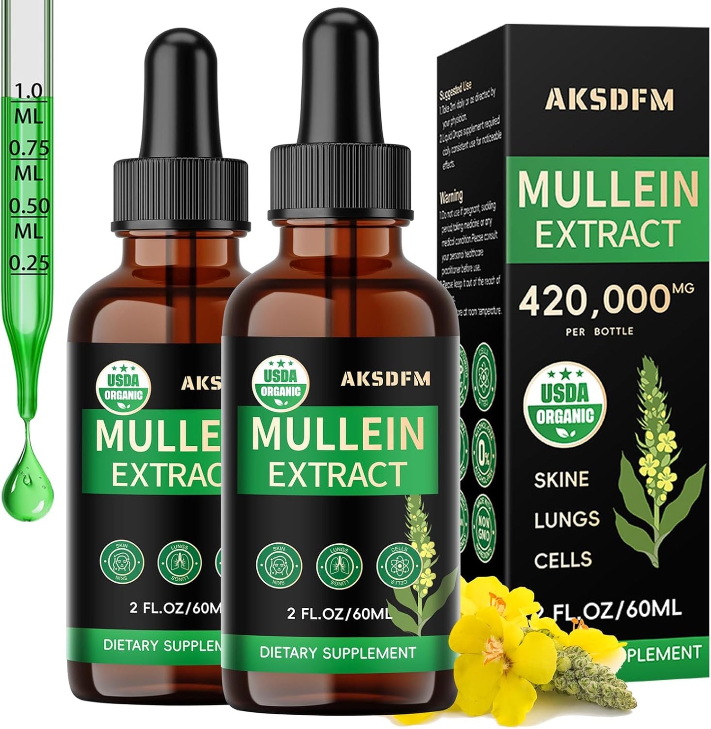 Mullein Leaf Drops for Lung - 2 Pack, Detox Respiratory Support - Non-GMO Herbal Supplement for Respiratory & Immune Health
