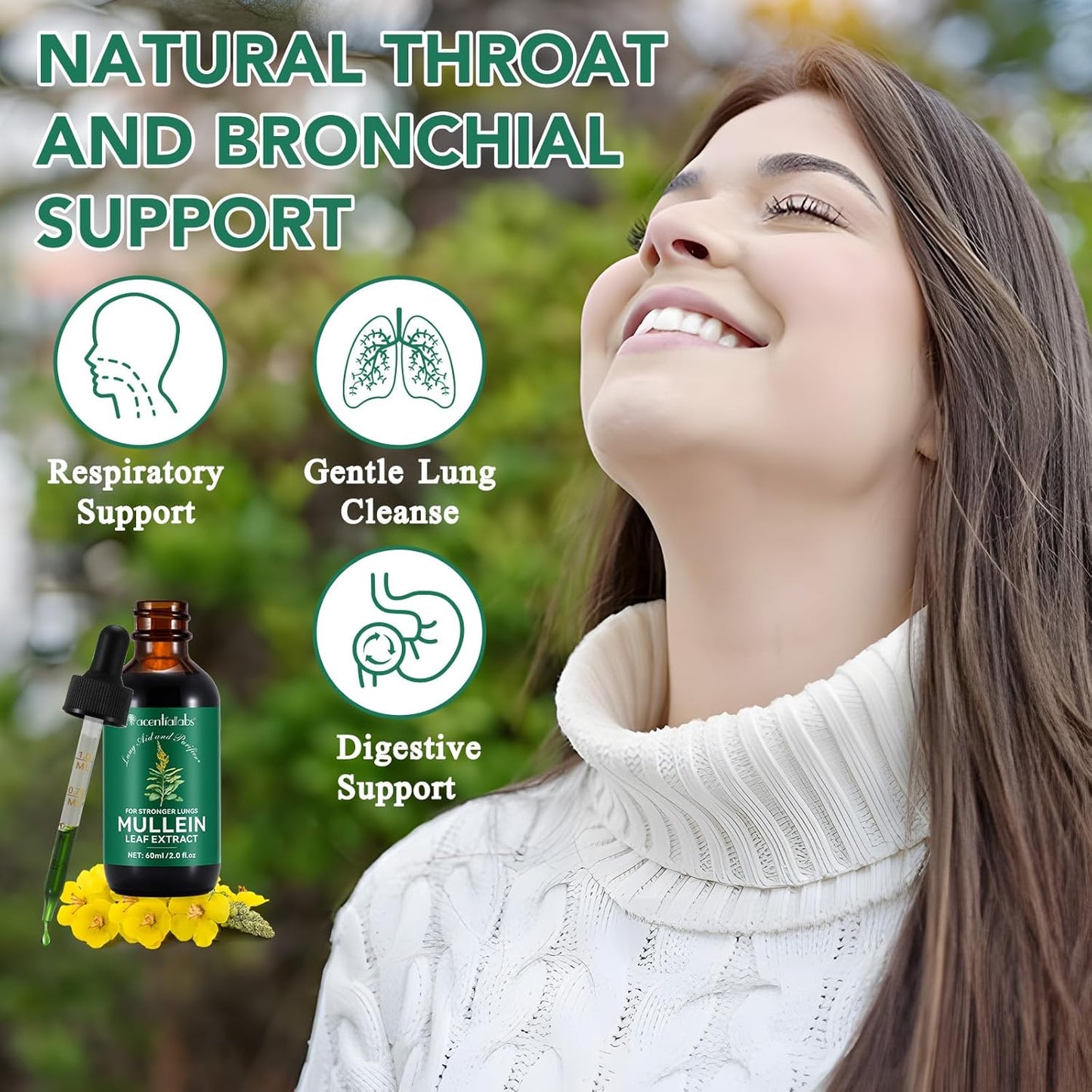 Mullein Leaf Extract Drops for Lung Cleanse and Phlegm, Fast-Absorbing Lung Support Supplement (1 oz)