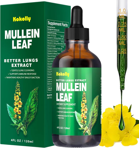 Mullein Leaf Extract Drops for Lung Cleanse and Respiratory Health, Vegan Herbal Supplement, Non-GMO, 2 Month Supply, 120ml