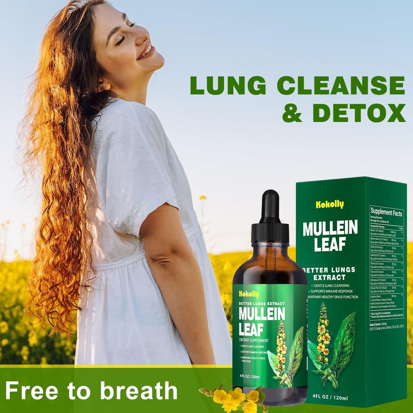 Mullein Leaf Extract Drops for Lung Cleanse and Respiratory Health, Vegan Herbal Supplement, Non-GMO, 2 Month Supply, 120ml