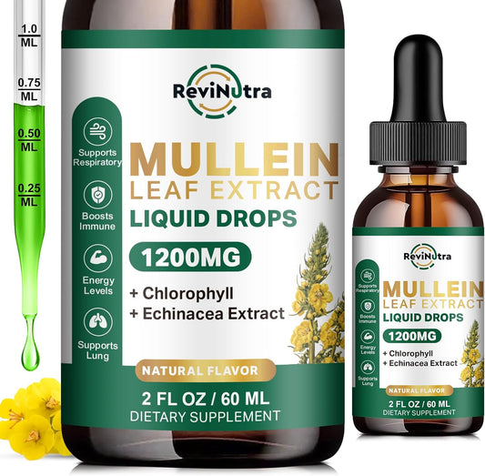 Mullein Leaf Extract Liquid Drops - Lung Cleanse & Detox Support - 1200mg - Non-GMO - 2 Fl Oz
