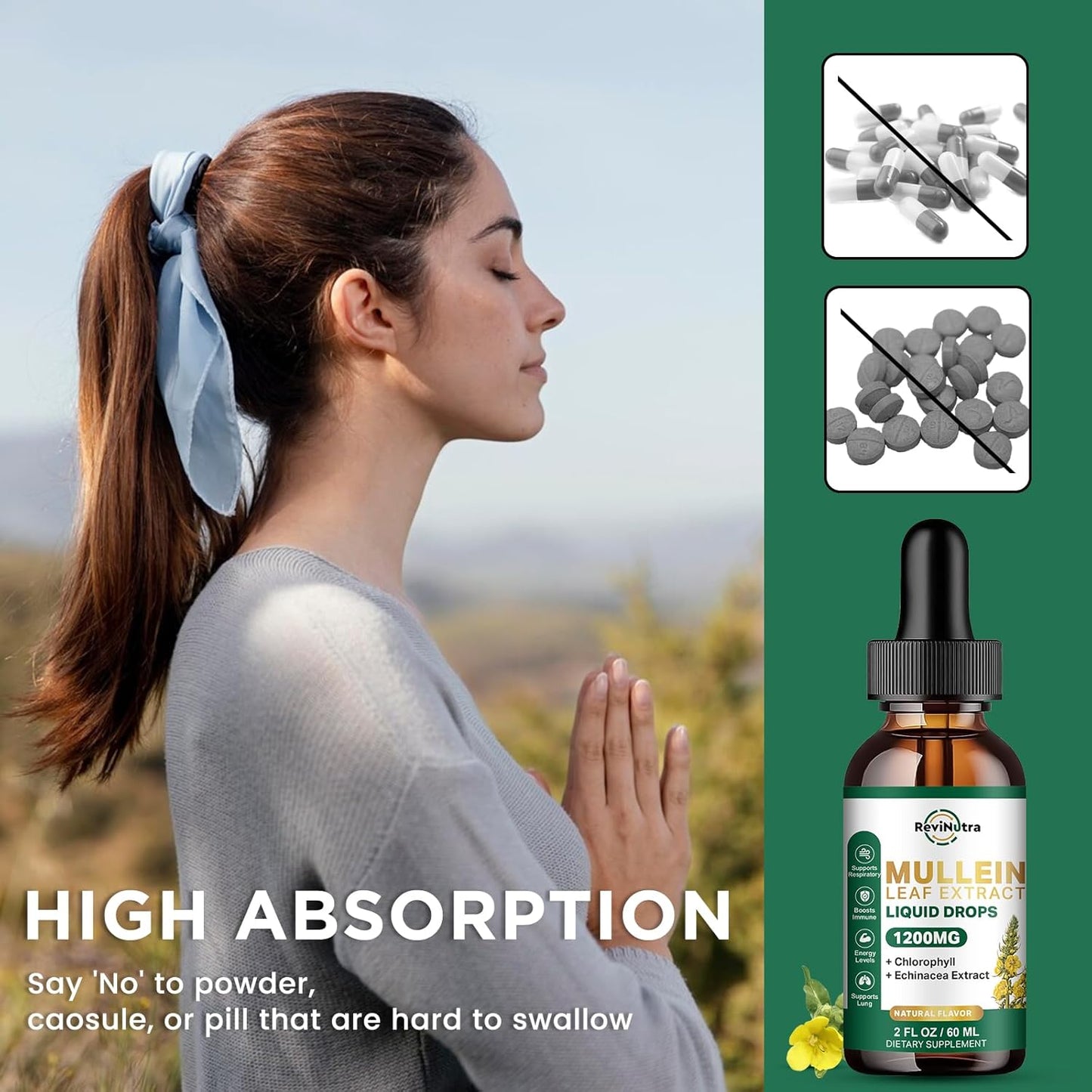 Mullein Leaf Extract Liquid Drops - Lung Cleanse & Detox Support - 1200mg - Non-GMO - 2 Fl Oz