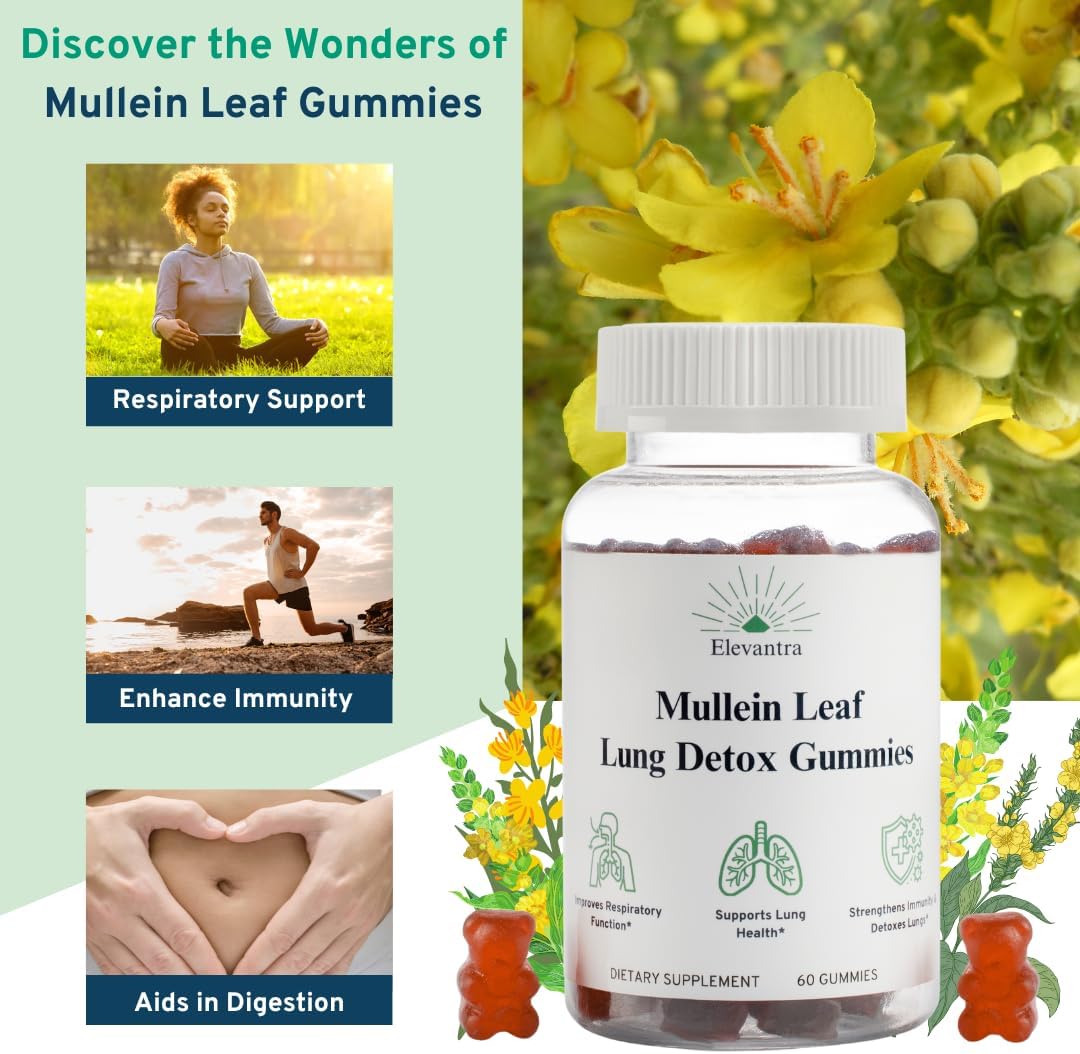 Mullein Leaf Lung Detox Gummies 1000mg | Smoker Detox | Lung Cleanse | Mucus Relief | Better Lung Health
