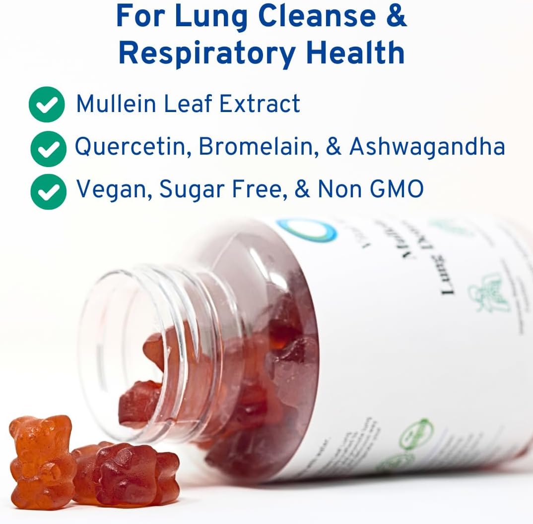 Mullein Leaf Lung Detox Gummies 1000mg | Smoker Detox | Lung Cleanse | Mucus Relief | Better Lung Health