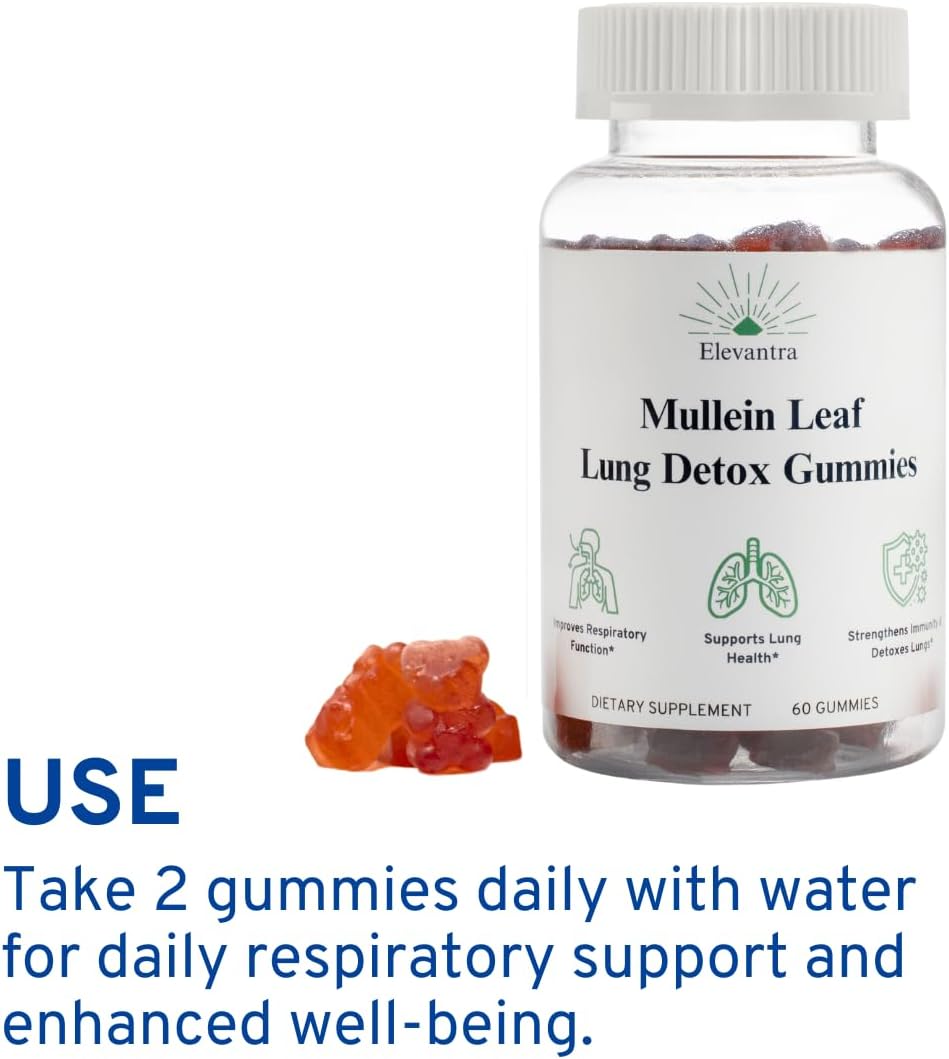 Mullein Leaf Lung Detox Gummies 1000mg | Smoker Detox | Lung Cleanse | Mucus Relief | Better Lung Health