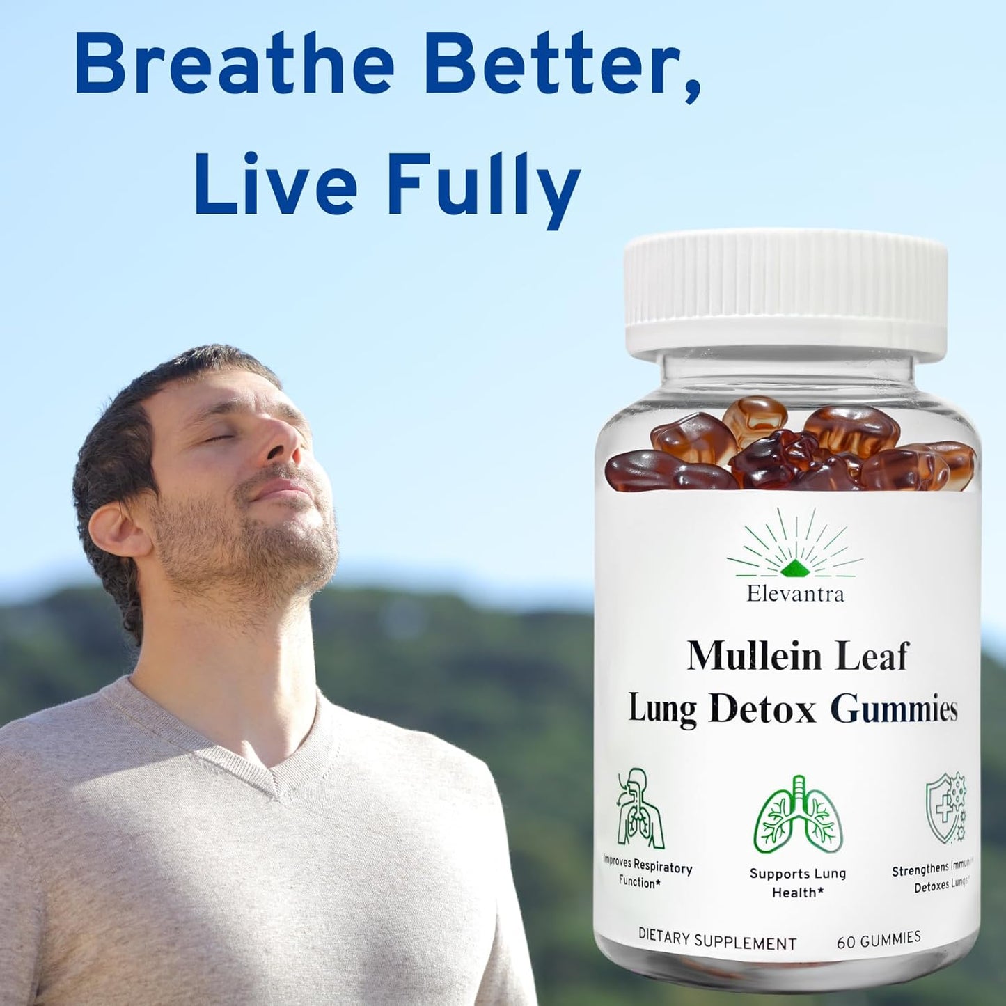 Mullein Leaf Lung Detox Gummies 1000mg | Smoker Detox | Lung Cleanse | Mucus Relief | Better Lung Health