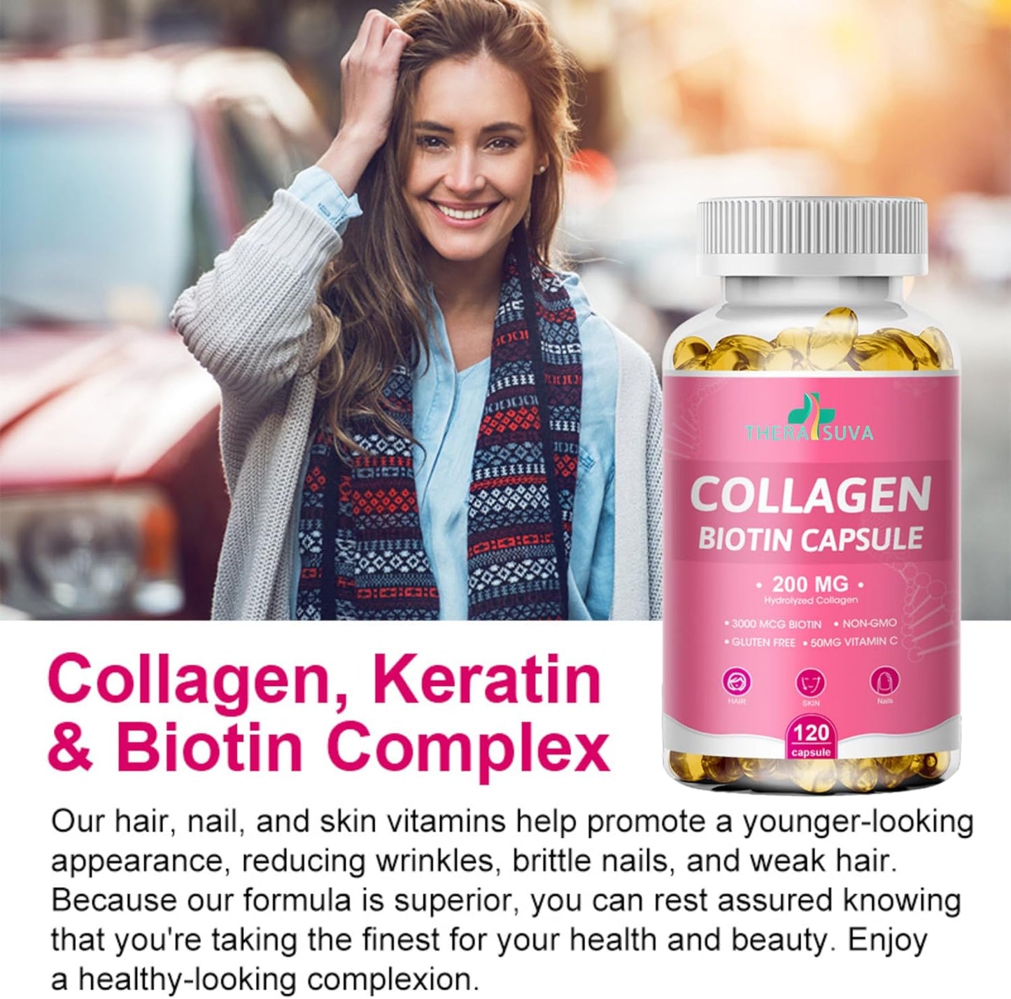 Multi Collagen Complex with Biotin, Vitamin C for Hair, Skin, Nail Support - 120 Capsules, 60 Day Supply
