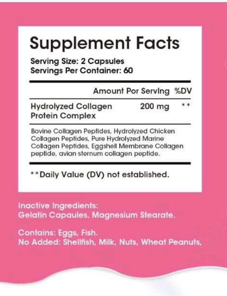 Multi Collagen Complex with Biotin, Vitamin C for Hair, Skin, Nail Support - 120 Capsules, 60 Day Supply