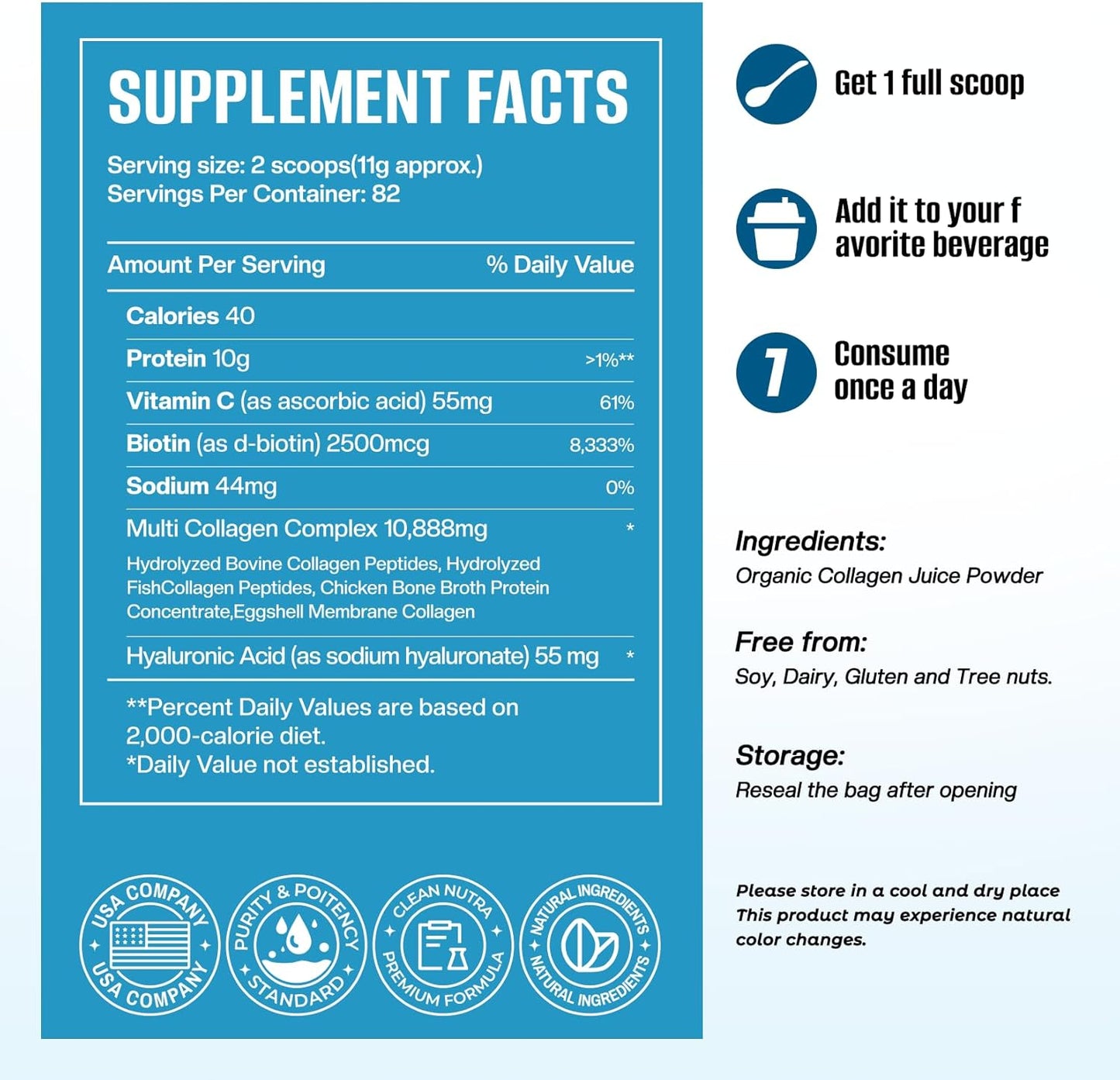 Multi Collagen Peptides Powder for Healthy Skin, Hair, Nails & Joints with Biotin and Vitamin C - Unflavored Supplement