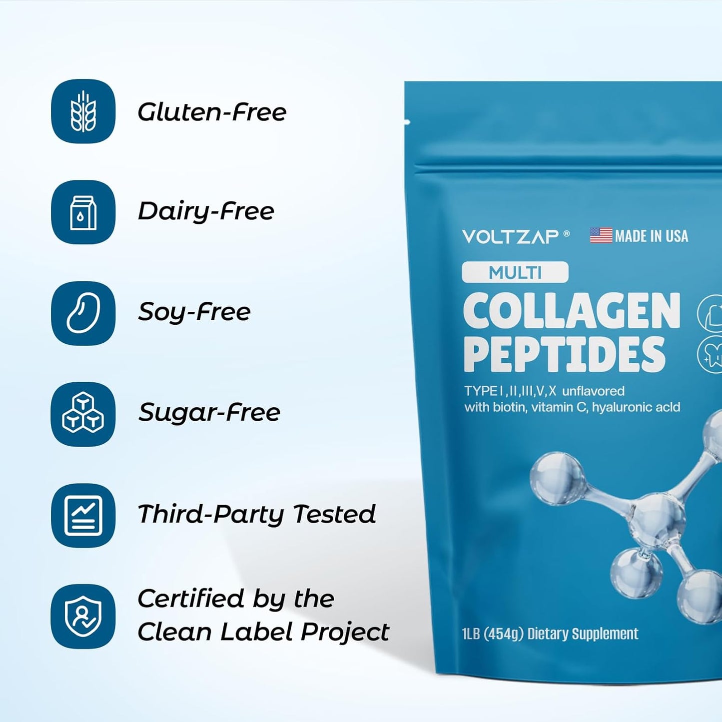 Multi Collagen Peptides Powder for Healthy Skin, Hair, Nails & Joints with Biotin and Vitamin C - Unflavored Supplement