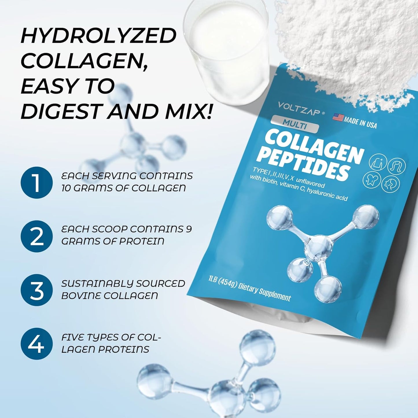 Multi Collagen Peptides Powder for Healthy Skin, Hair, Nails & Joints with Biotin and Vitamin C - Unflavored Supplement