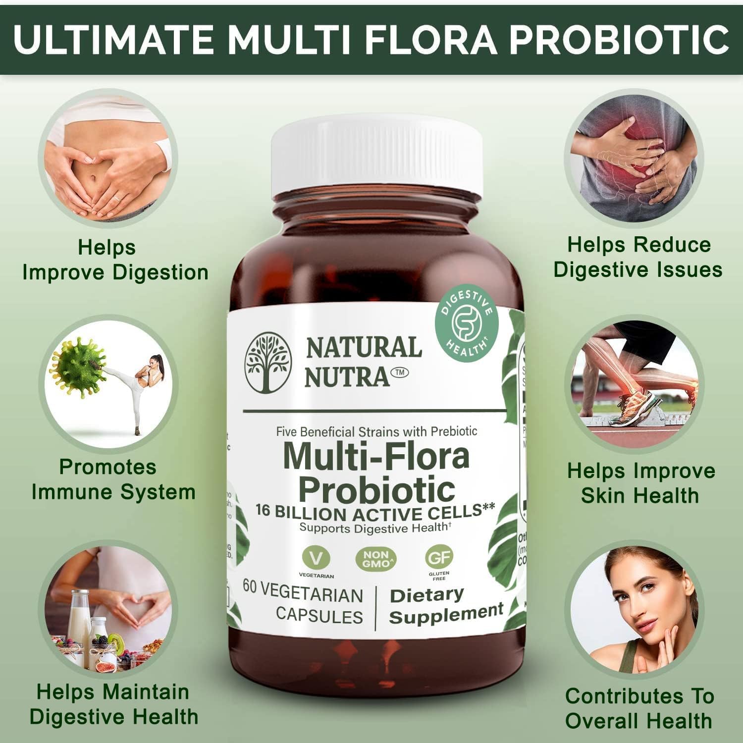 Multi-Strain Ultimate Flora Probiotic Capsules for Women and Men, Supports Digestion and Immune System, Lactobacillus and Acidophilus, 60 Count